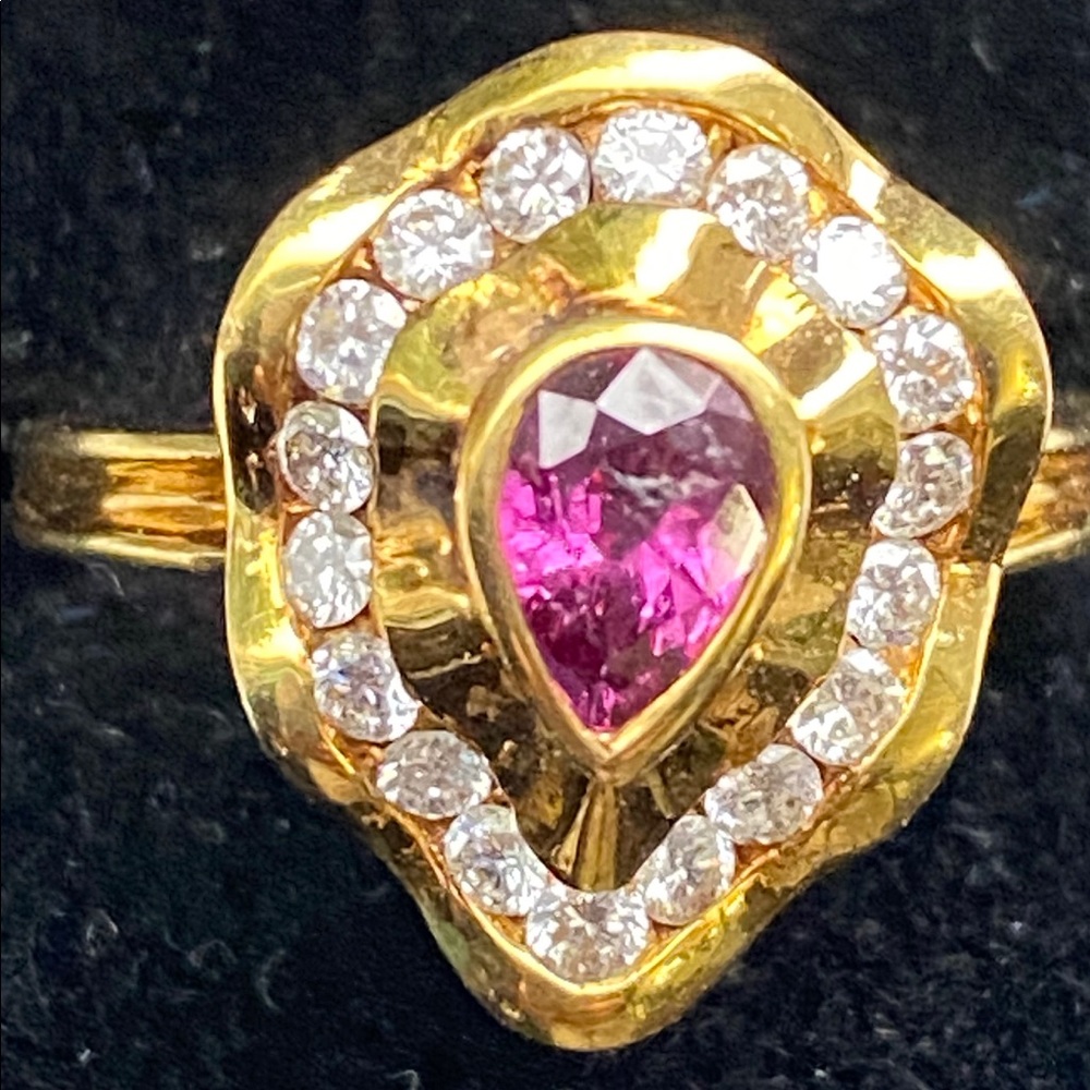 Pear Shaped Ruby With Diamonds Ring - image 1